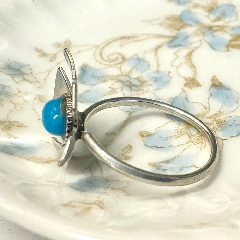 Vintage Sterling Silver Native American Turquoise Bird Ring (5-6)